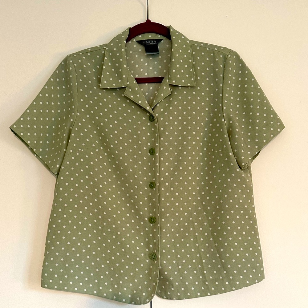 Vintage Short-Sleeve Button Down Polka Dot Shirt